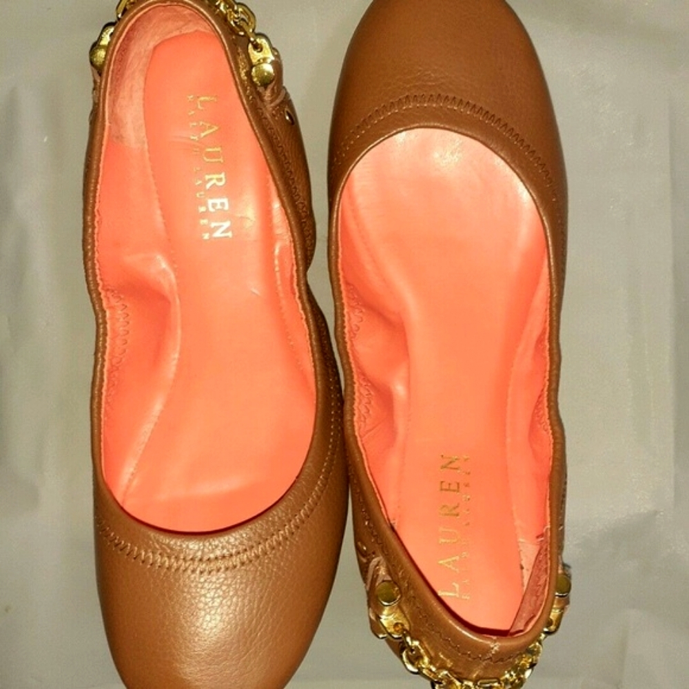 Lauren by Ralph Lauren Leather Ballet Flats w/ Gold Chain 6 Like New Hardly Worn